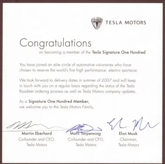 Certificat Tesla Signature Cent