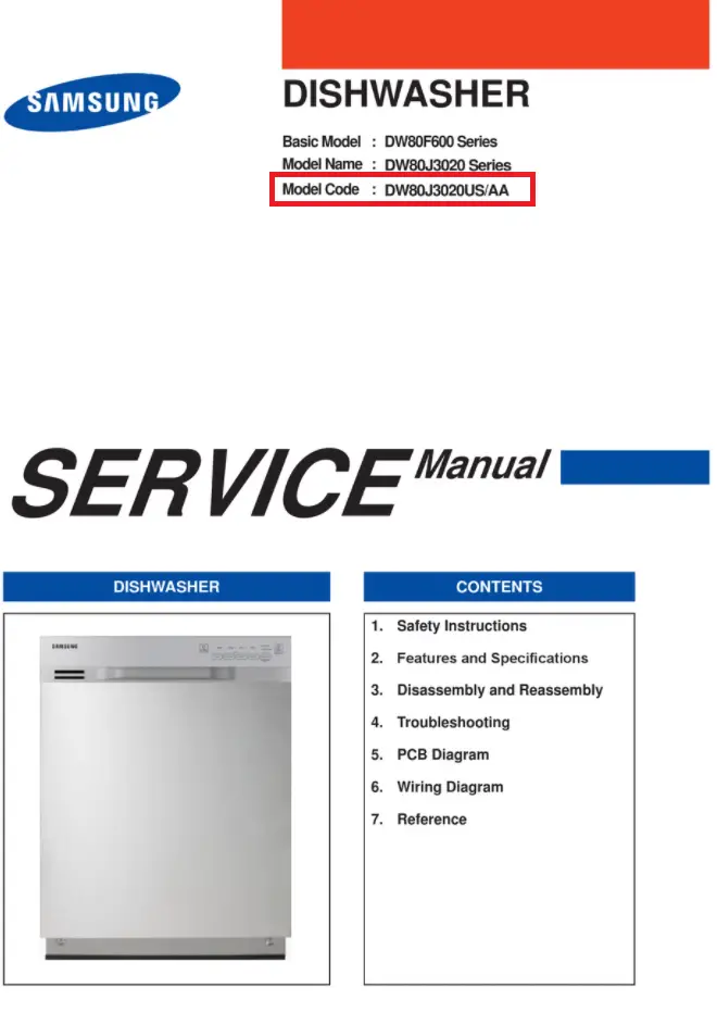 Numéro de modèle du lave-vaisselle Samsung dans le manuel d'entretien