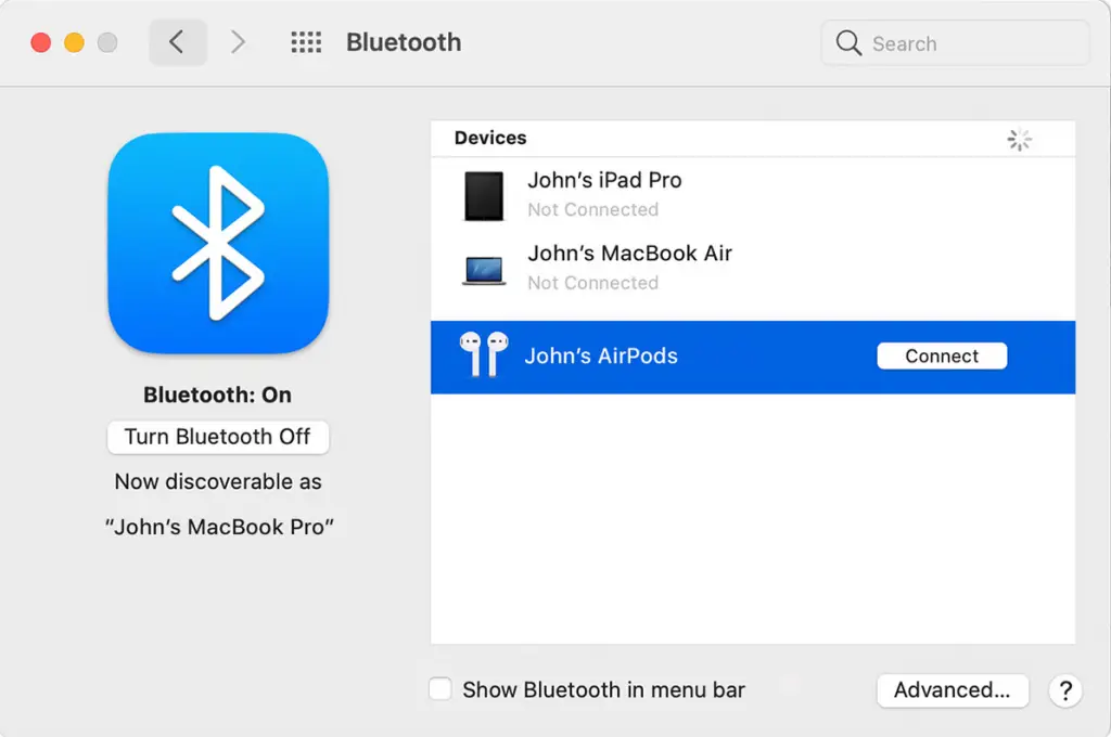 Choisir AirPods dans Appareils sur Mac