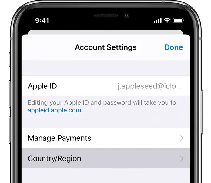 Modifier la région de l'identifiant Apple